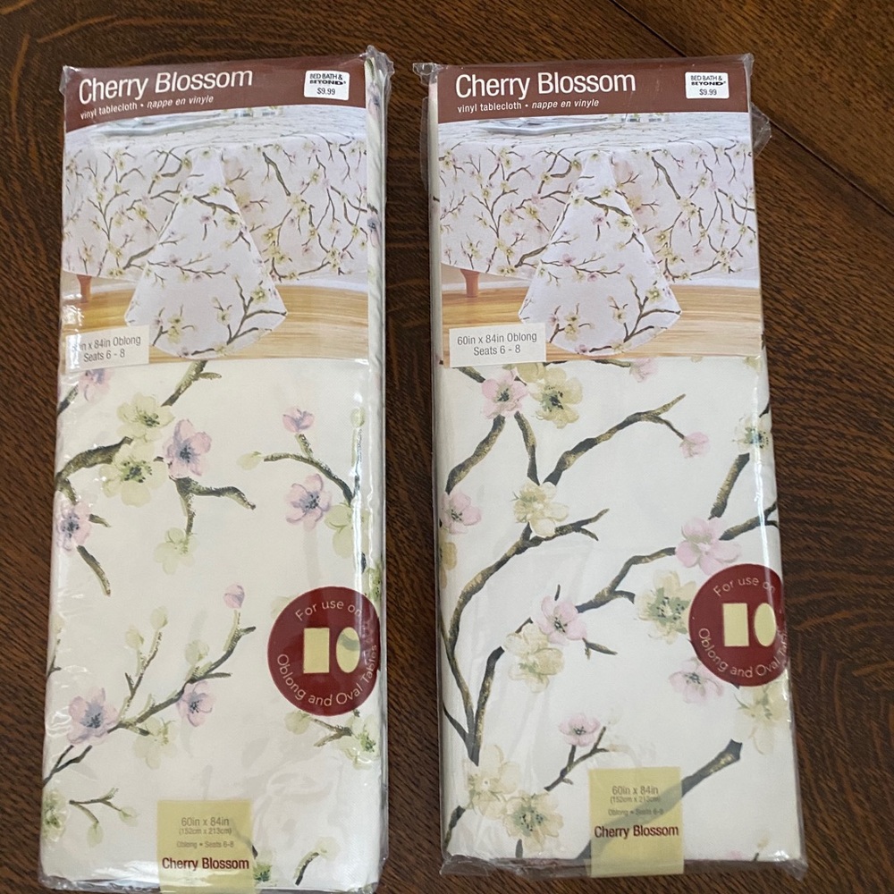 SOLD 2 Vinyl Tablecloths Cherry Blossom Design